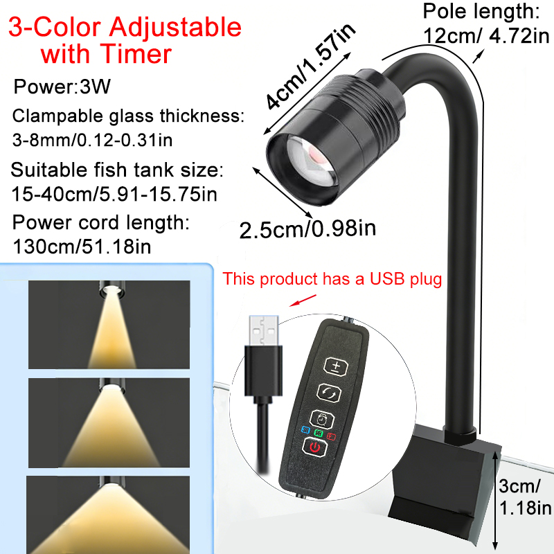 Aquarium Plant Light - Reflektor akwariowy USB 3W do akwariów